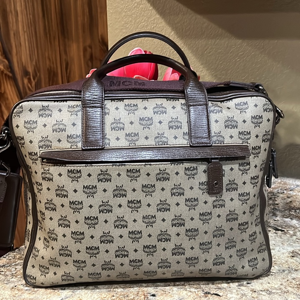 MCM Beige Monogram Visetos Canvas Leather Marble Briefcase Bag - Picture 6 of 15